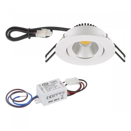 EVN LED Decken-Einbaustrahler mit warmweißem Licht dimmbar  rund schwenkbar weiß IP20 3W 2700K 280lm 90Ra EinbauØ68