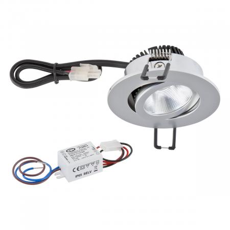 EVN P-LED Decken-Einbaustrahler mit warmweißem Licht dimmbar rund schwenkbar chrom matt IP20 3W 2700K 280lm 90Ra EinbauØ68