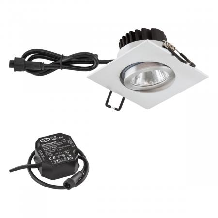 EVN P-LED Decken-Einbaustrahler mit warmweißem Licht dimmbar feuchtraumgeeignet quad schwenkbar alu pol. IP65 6W 3000K 90Ra EinbauØ68