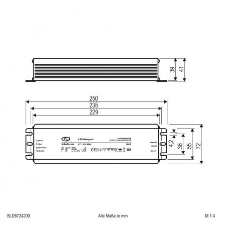 EVN Netzgerät 24V/DC 67-200W Primär: 220-240V/AC Phasenan- und Phasenabschnitt-Dimmer IP67
