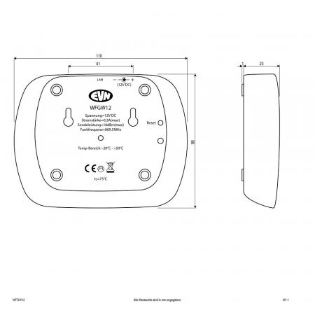 EVN WiFi-Funk Gateway 868MHz 12V/DC inkl. Steckernetzteil passend für EFD12244x5A. EFDP23400