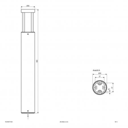 TORRA WLK65071502 LED Wegeleuchte 7W 3000K 355lm Anthrazit Aluminium IP54 IK08 Pollerleuchte 650mm
