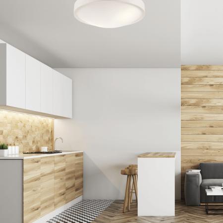 Bioledex Junges Wohnen Plafond Deckenleuchte 37cm in weiß aus Holz und Glas - gewölbter Diffusor