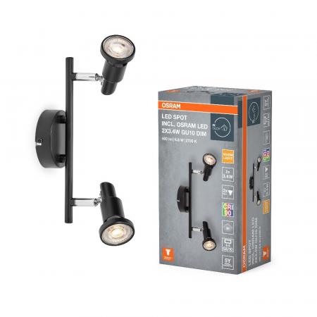 OSRAM LED SPOT GU10 2er Wand- und Decken Strahler dimmbar Schwarz 2700K warmweiße Lichtfarbe - hohe farbwiedergabe