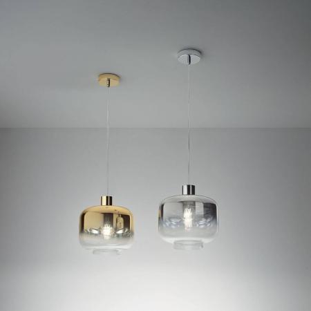 Cathy Pendelleuchte transparent mit Farbverlauf chrom-silber geblasenes Glas von Fabas Luce