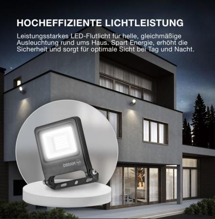 OSRAM Endura Flood LED Fluter 10W 3000K warmweißes Licht IP65 grau