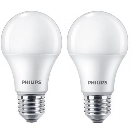 Aktion: Nur noch angezeigter Bestand verfügbar:   2er Pack PHILIPS E27 LED Leuchtmittel 8,5W wie 75W neutralweißes Licht blendreduziert opalmattiert