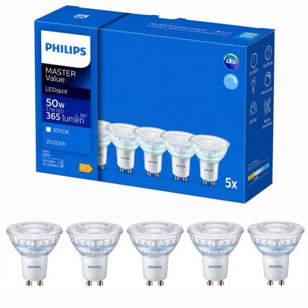 5er-Set Philips MASTER Value LEDspot GU10 3,7W wie 50W 3000K warmweiß 365lm 36° CRI 90 dimmbar