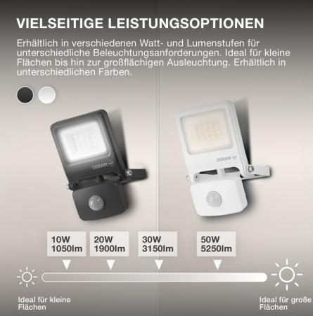 OSRAM LED Fluter Endura Flood Sensor 30W DG 4000K Neutralweiß IP44 grau