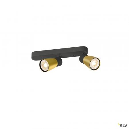 SLV 1008317 PURI 2.0 Dome, Wand- und Deckenaufbauleuchte, asymmetrisch, 2 x max. 6 W GU10, schwarz / gold