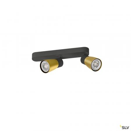SLV 1008317 PURI 2.0 Dome, Wand- und Deckenaufbauleuchte, asymmetrisch, 2 x max. 6 W GU10, schwarz / gold