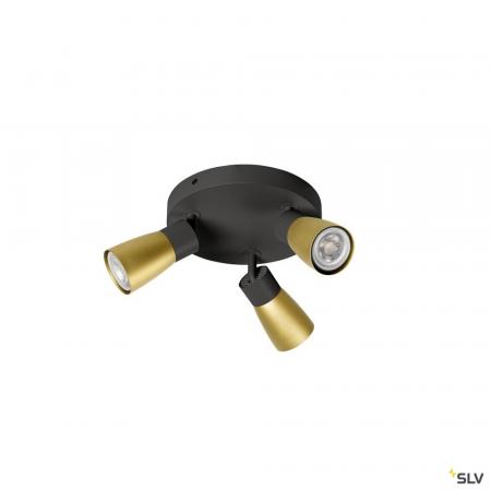 SLV 1008341 PURI 2.0 Dome, Wand- und Deckenaufbauleuchte, rund, 3 x max. 6 W GU10, schwarz / gold