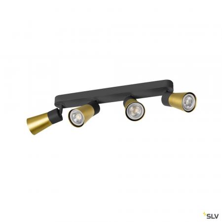 SLV 1008349 PURI 2.0 Cone, Wand- und Deckenaufbauleuchte, long, 4 x max. 6 W GU10, schwarz / gold