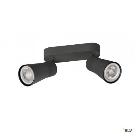 SLV 1008365 PURI 2.0 Cone, Wand- und Deckenaufbauleuchte, long, 2 x max. 6 W GU10, schwarz