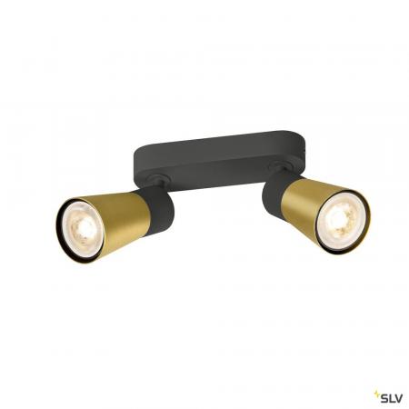 SLV 1008366 PURI 2.0 Cone, Wand- und Deckenaufbauleuchte, long, 2 x max. 6 W GU10, schwarz / gold