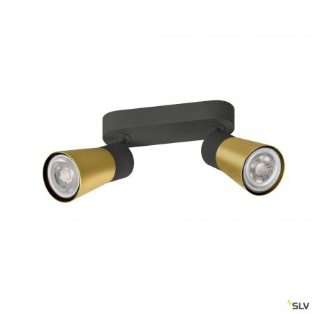 SLV 1008366 PURI 2.0 Cone, Wand- und Deckenaufbauleuchte, long, 2 x max. 6 W GU10, schwarz / gold