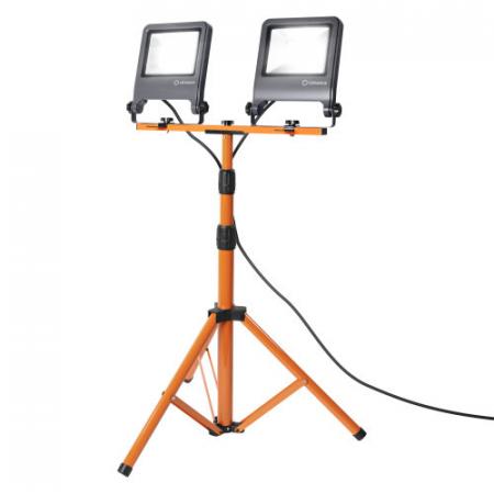 OSRAM LED WORKLIGHT Außenstrahler Baustellenstrahler 2x50W 4000K neutralweiß IP65 mit Stativ mobil grau/orange