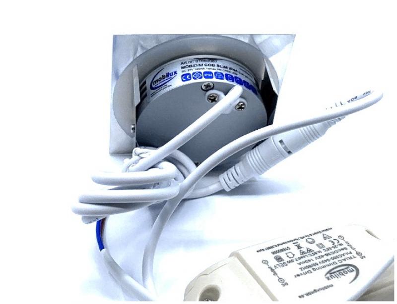Mobilux Profi LED-Einbaustrahler MOBiDIM COB SLIM IP65 Q 9W 3000K 60° alu gebürstet