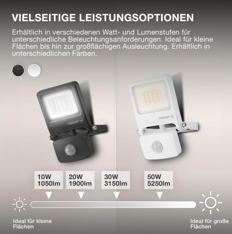 Osram Endura Flood Sensor LED 10W LED Fluter IP44 in anthrazit 3000K - warmweiße Außenbeleuchtung