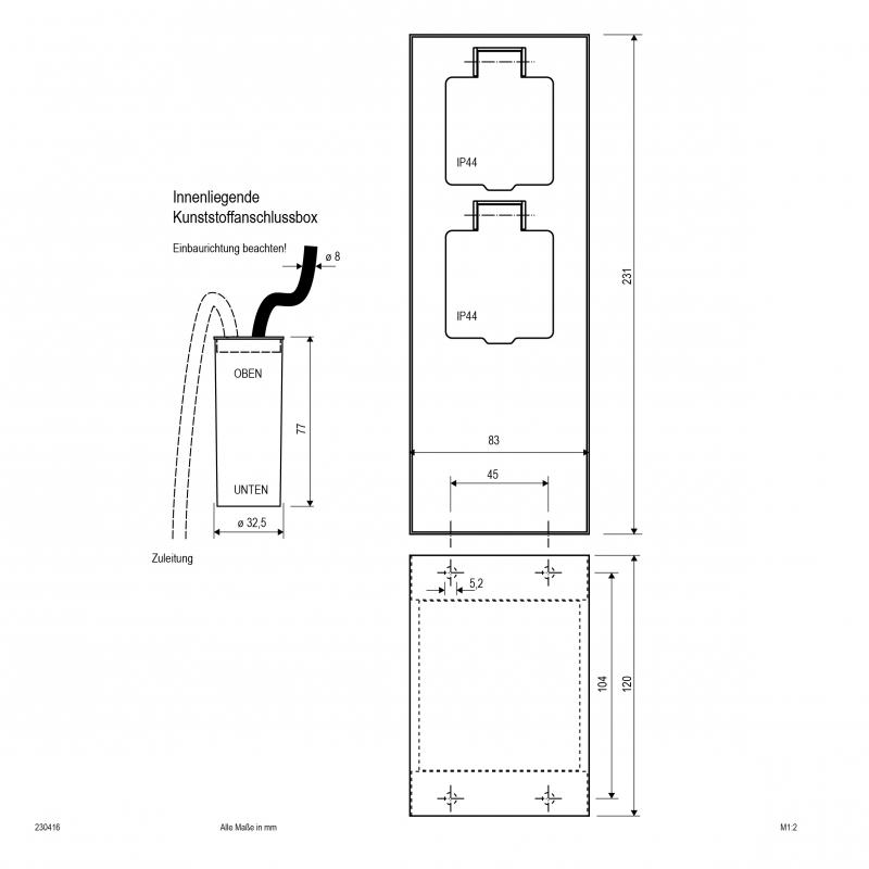 EVN 230416 4-fach Energieverteiler aus Edelstahl anthrazit IP44 230 V mit 4 Schutzkontaktsteckdosen