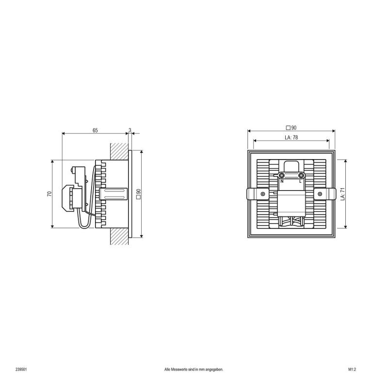 EVN 239501 Wandeinbauleuchte Weiß quadratisch G9 230 V AC dimmbar mit opaler Glasabdeckung 25 W für Innenbereiche Einbaumaße 78 x 71 x 65 mm