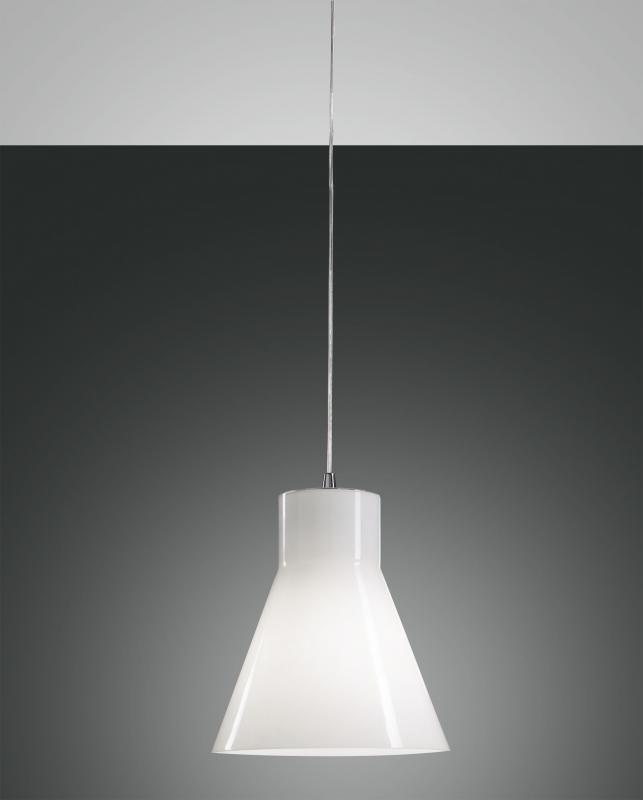 Diana 1-flammige dimmbare Pendelleuchte geblasenes opalweißes Glas Verchromt Fabas Luce