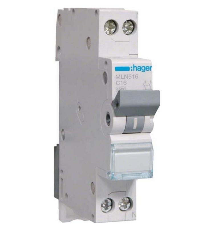 Hager MLN516 Leitungsschutzschalter 1P+N C16A 6 kA 1 Modul