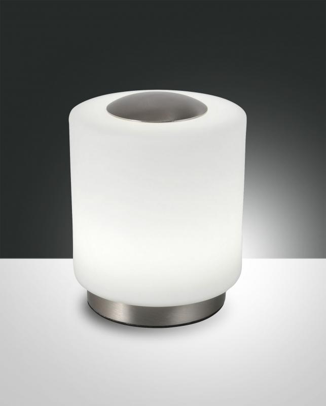Simi Tischleuchte LED dimmbar Nickel satiniertes Glas Fabas Luce