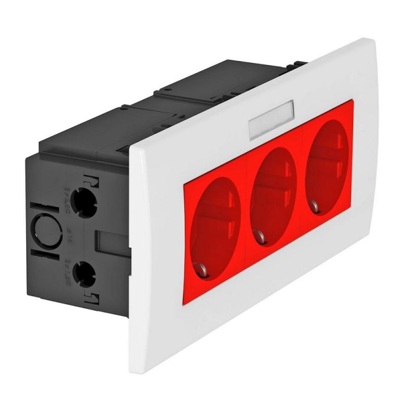 OBO Bettermann 6119435 SDE-RW D0RT3B Steckdoseneinheit AR45 3fach 0° mit Beschriftungsfeld signalrot 16A 250V