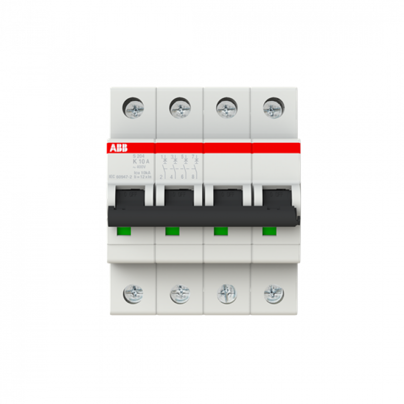 ABB S204-K10 Sicherungsautomat K-Char., 6 kA, 10 A, 4P