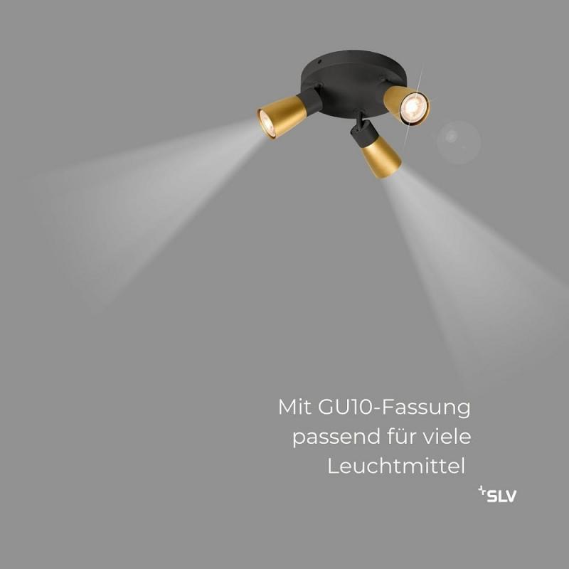 SLV 1008341 PURI 2.0 Dome, Wand- und Deckenaufbauleuchte, rund, 3 x max. 6 W GU10, schwarz / gold