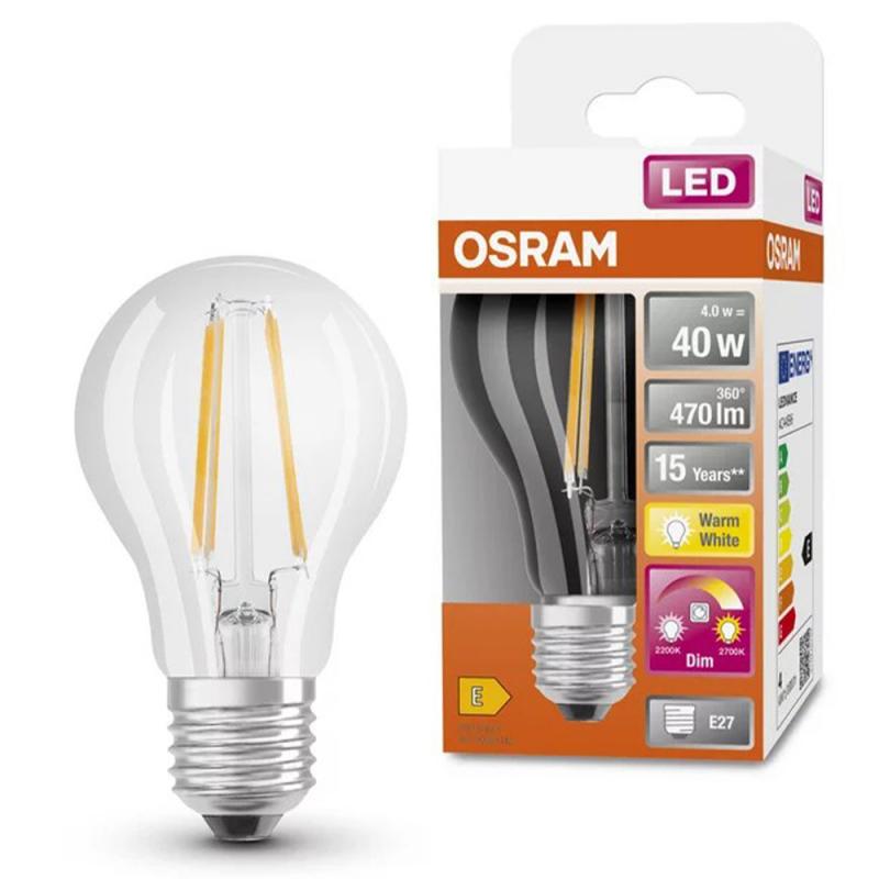 OSRAM LED Superstar Plus Classic A 40 Filament E27 4 W 40 W Ersatz 470 lm 2200–2700 K Warmweiß 230 V 320° dimmbar