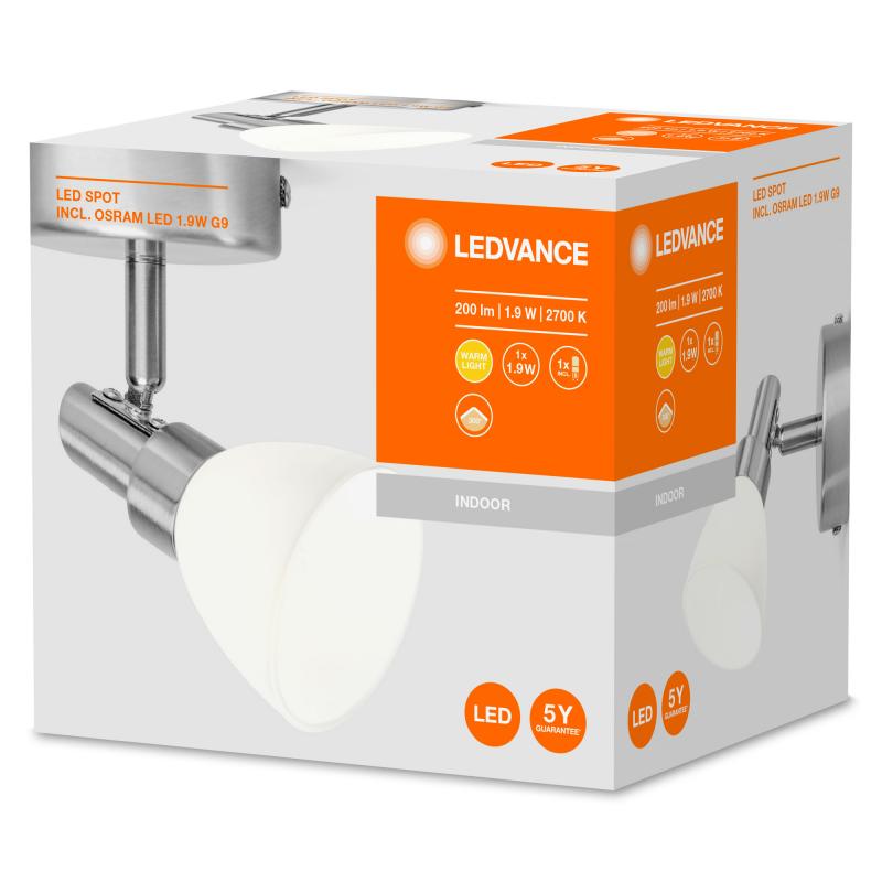 Nur noch angezeigter Bestand verfügbar:   LEDVANCE 1-flammiger schwenkbarer LED Wandspot mit satiniertem Glas inkl. warmweißer sparsamer LED-Lampe