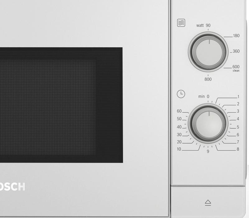 Bosch Serie 2 Mikrowelle, 26 x 44 cm, 800 W, Drehteller, Reinigungsunterstützung, LED-Beleuchtung gleichmäßige Ausleuchtung FFL020MW0