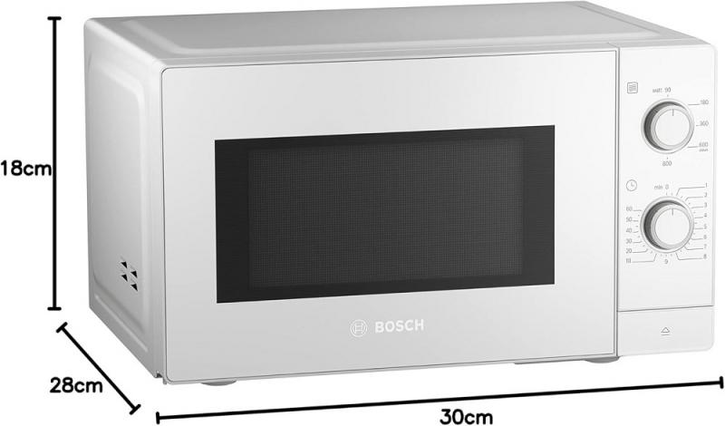 Bosch Serie 2 Mikrowelle, 26 x 44 cm, 800 W, Drehteller, Reinigungsunterstützung, LED-Beleuchtung gleichmäßige Ausleuchtung FFL020MW0