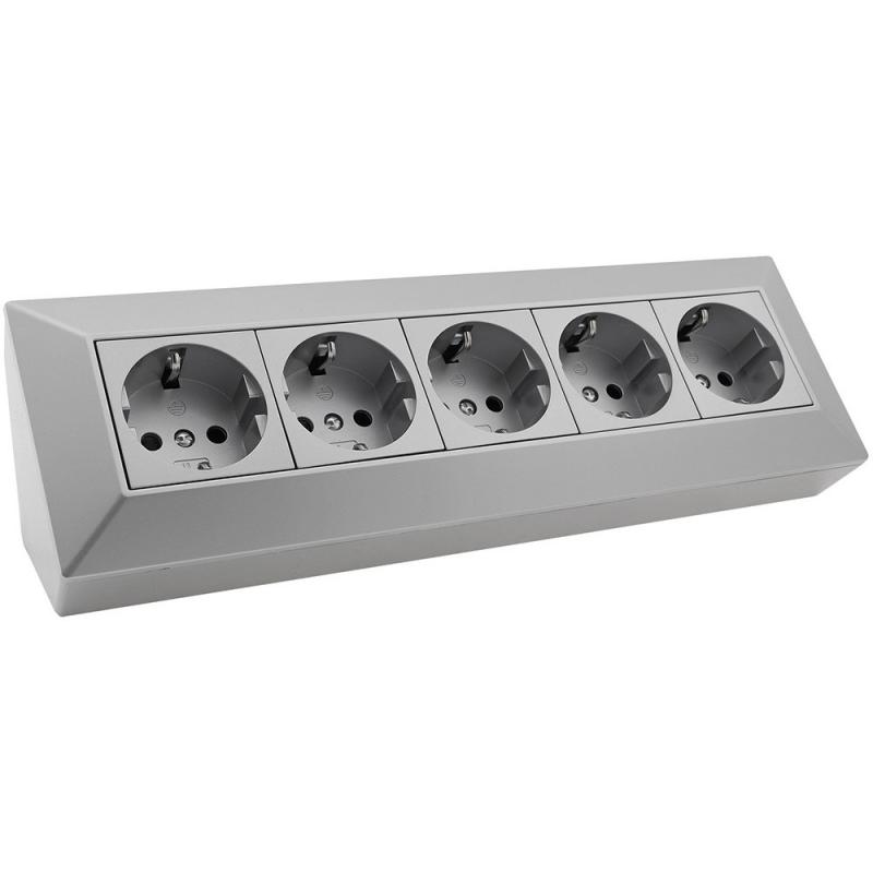 ChiliTec 5-fach Steckdosenblock, silber 250V~/ 16A, Aufbaumontage
