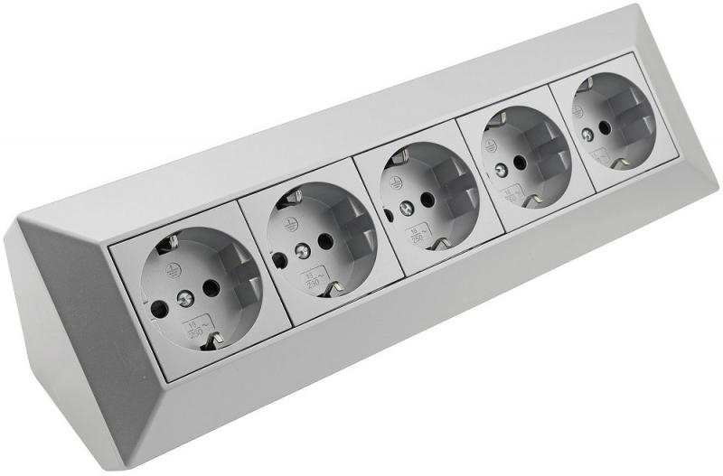 ChiliTec 5-fach Steckdosenblock, silber 250V~/ 16A, Aufbaumontage