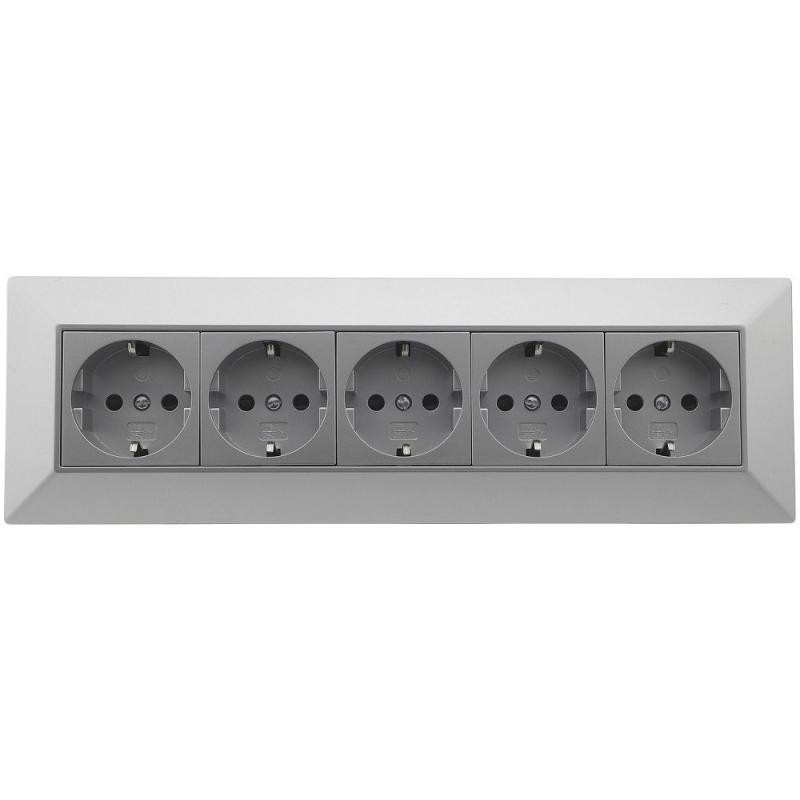 ChiliTec 5-fach Steckdosenblock, silber 250V~/ 16A, Aufbaumontage