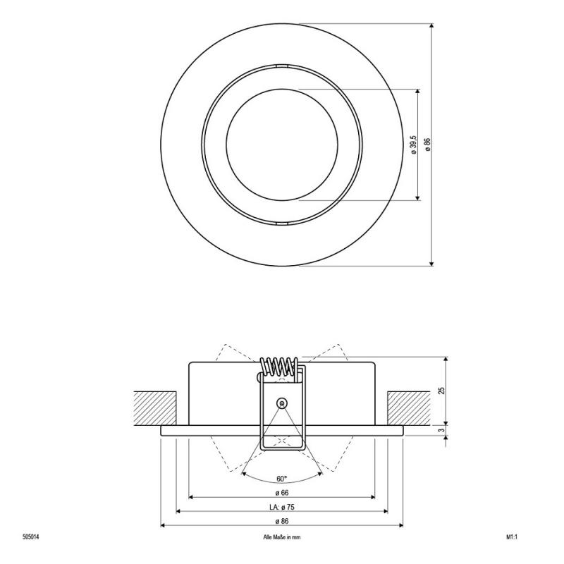 EVN 505014 Schwenkbare Deckeneinbauleuchte Aluminium 12 V 30° Einbaudurchmesser 75 mm