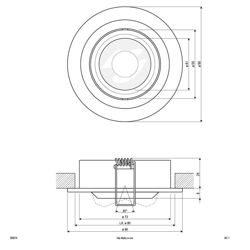 EVN 506014 Schwenkbare Deckeneinbauleuchte Aluminium 12 V 20° Einbaudurchmesser 80 mm