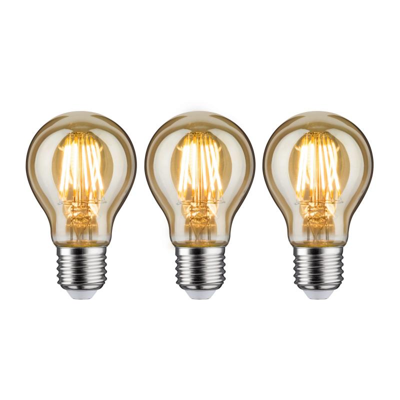 Paulmann 5075 Bundle E27 3xLED Vintage LED Lampe 6W wie 40W Gold Dimmbar 1700K extra warmweißes Licht