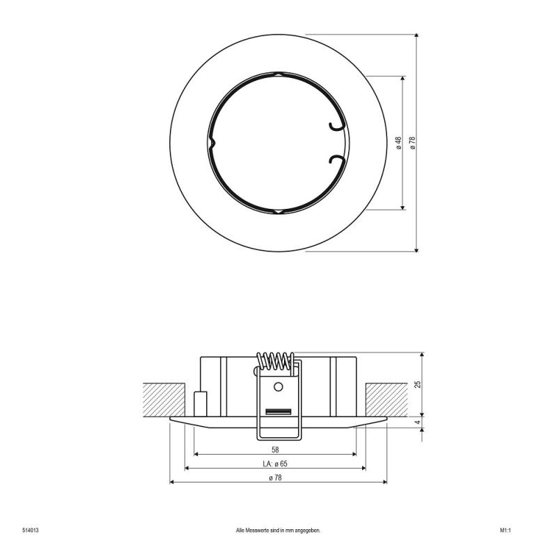 EVN 514013 Deckeneinbauleuchte Chrom satiniert ohne Fassung Einbaudurchmesser 65 mm