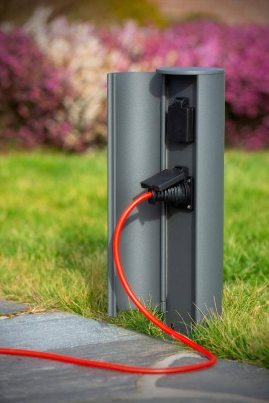 Lucide POWERPOINT - Steckdosensäule für den Außenbereich - Steckdose mit Erdungsstift - Typ F - EUR/RUS-Norm - Ø 10 cm - IP44 - Anthrazit