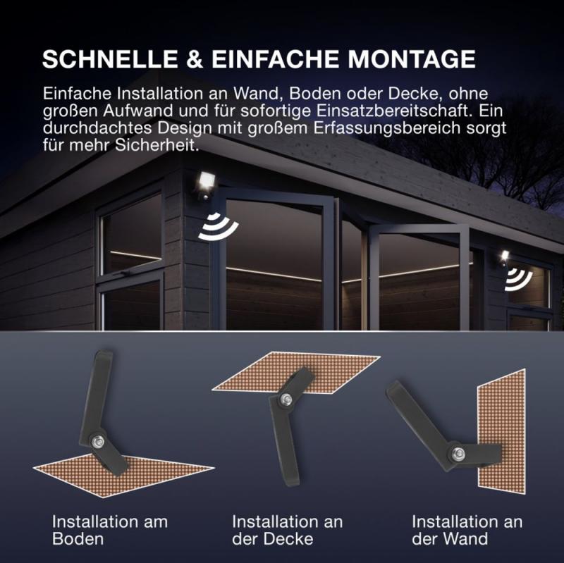 Osram Endura Flood Sensor LED 10W LED Fluter IP44 in anthrazit 3000K - warmweiße Außenbeleuchtung
