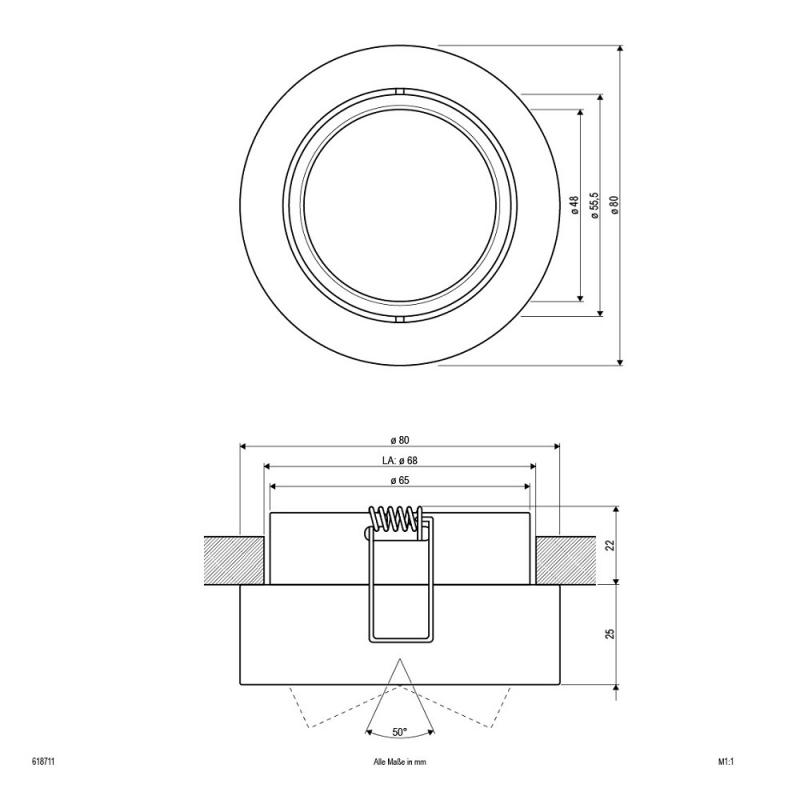 EVN 618711 Halbeinbau-Deckenleuchte schwenkbar 12 V AC/DC max. 50 W Chrom ohne Fassung Einbaudurchmesser 68 mm