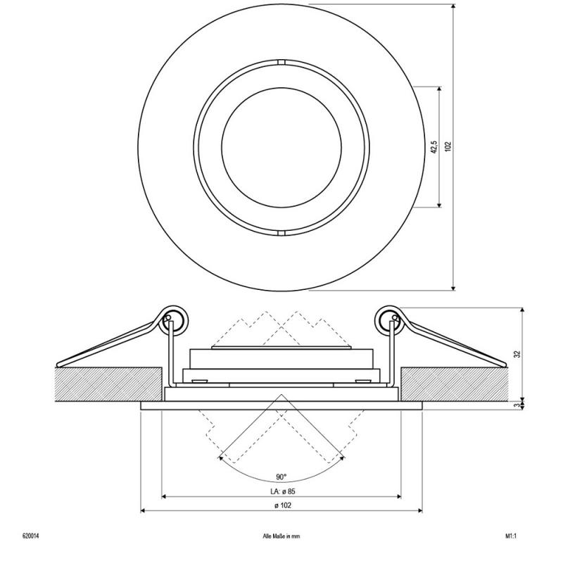 EVN 620014 Deckeneinbauleuchte drehbar und schwenkbar 12 V AC/DC max. 50 W Aluminium ohne Fassung Einbaudurchmesser 85 mm