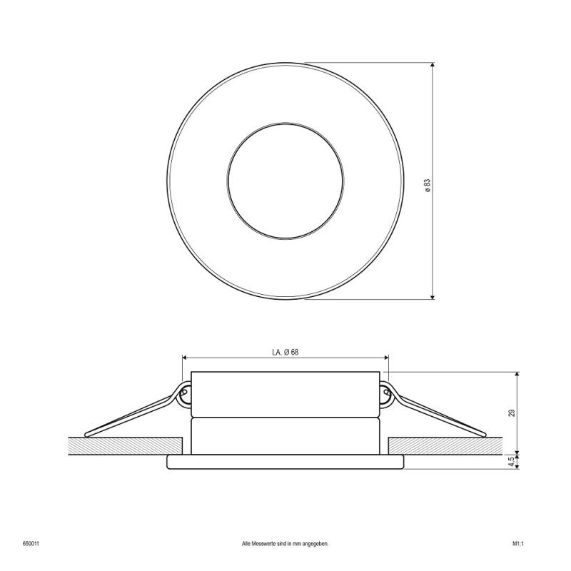 650011 Deckeneinbauleuchte Chrom 12V max. 50W IP65 ohne Fassung Einbaudurchmesser 68 mm