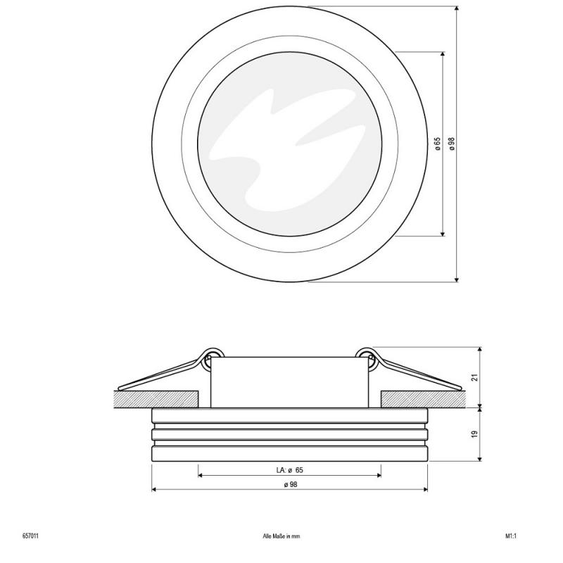 EVN 657011 Halbeinbau-Deckenleuchte Chrom IP65 GX5,3 Einbaudurchmesser 65 mm