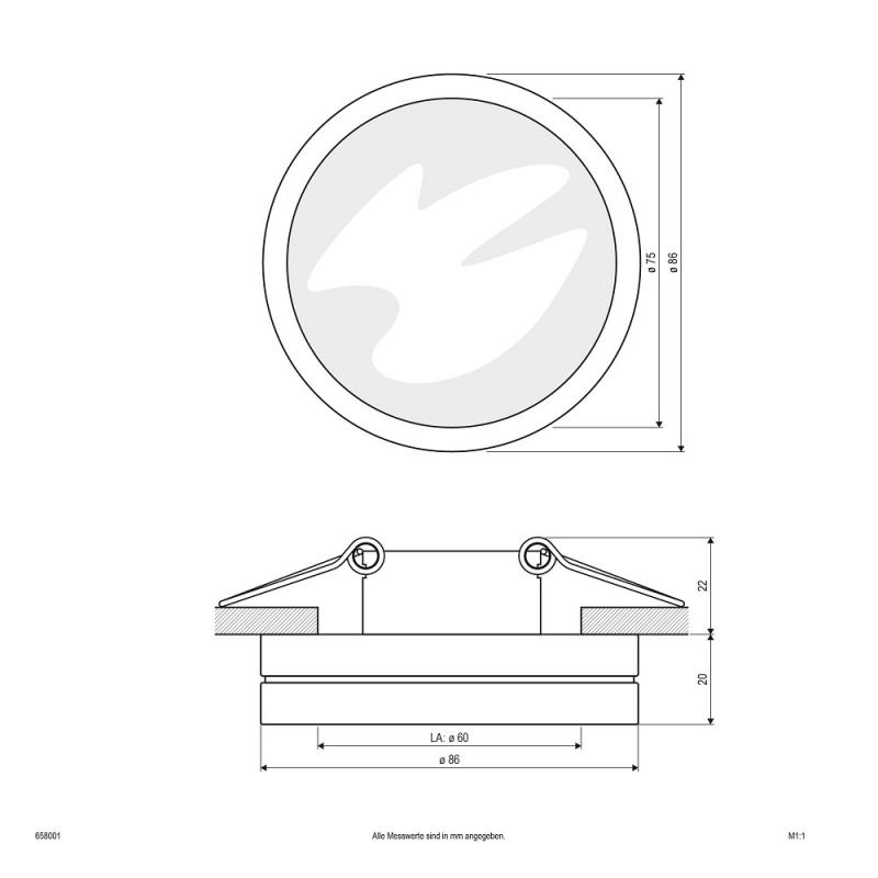 EVN 658001 Halbeinbau-Deckenleuchte Aluminium weiß IP65 Einbaudurchmesser 60 mm