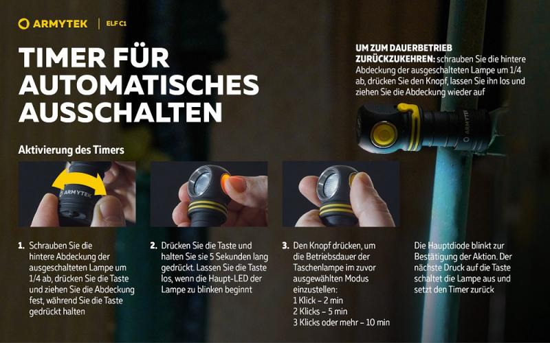 Armytek Elf C1 USB-C Taschen- und Stirnlampe mit Magnethalterung / Stirnhalterung akkubetrieben neutralweißes Licht